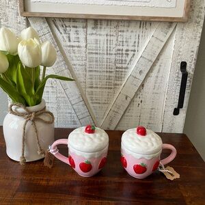 Strawberry Ceramic Mugs with Whip Cream Toppers